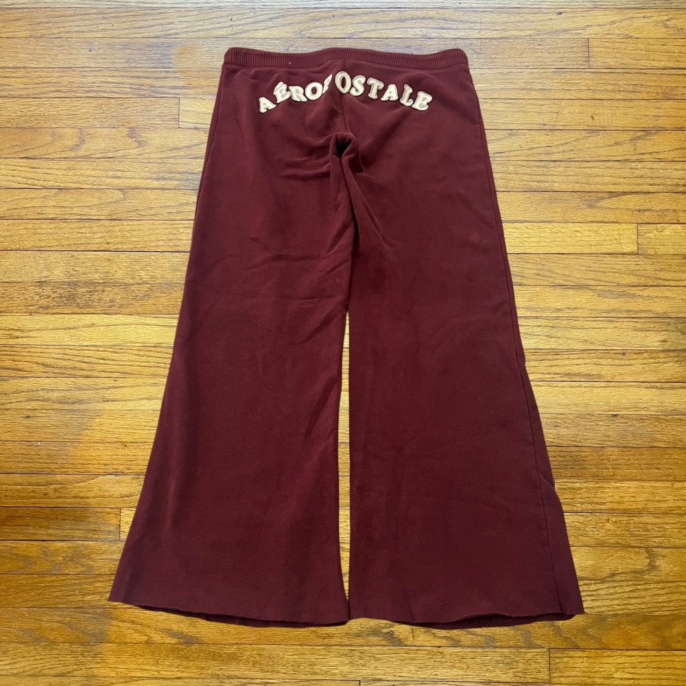Aeropostale Women Burgundy Wide Leg Sweatpants Logo Flare Y2K XS